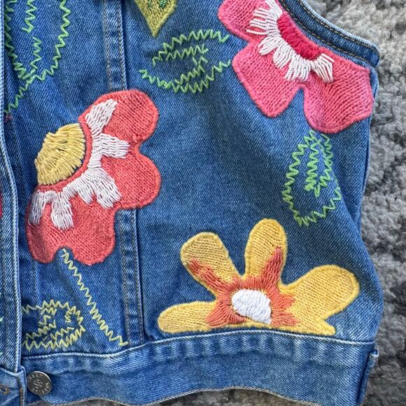 Vtg 1990s Susan Bristol Casuals Blue Jean Denim Vest Size PS Embroidered Flowers - Picture 6 of 8